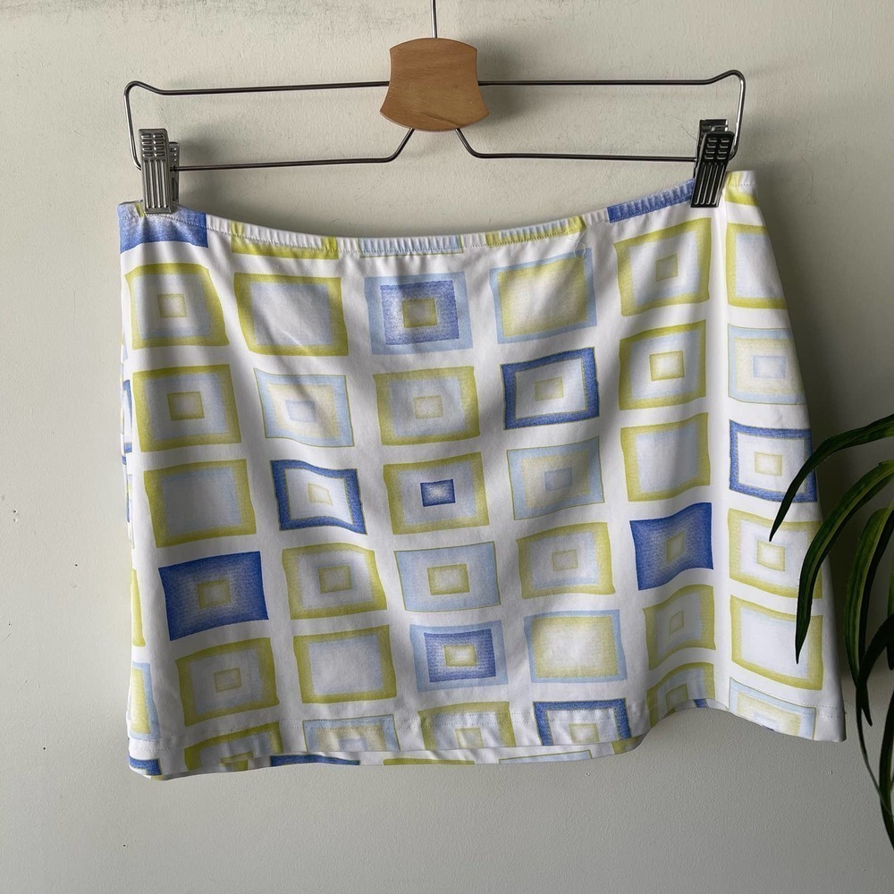 LBH Skirt Womens L White Green Blue Geometric Mini Retro Summer Party Festival